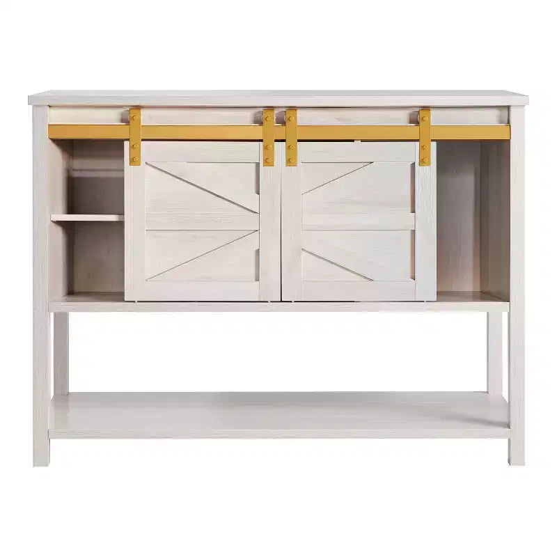 Buffet de ferme 47 po Quailridge Farmhouse 4 étagères avec portes de grange en chêne blanc - miBasics : Bois d'ingénierie, rangement réglable