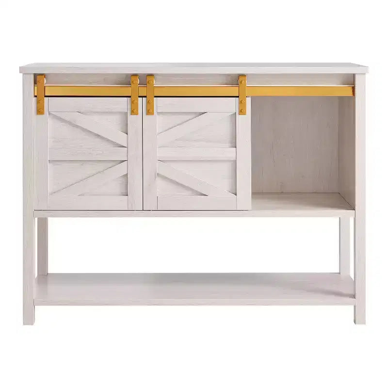 Buffet de ferme 47 po Quailridge Farmhouse 4 étagères avec portes de grange en chêne blanc - miBasics : Bois d'ingénierie, rangement réglable
