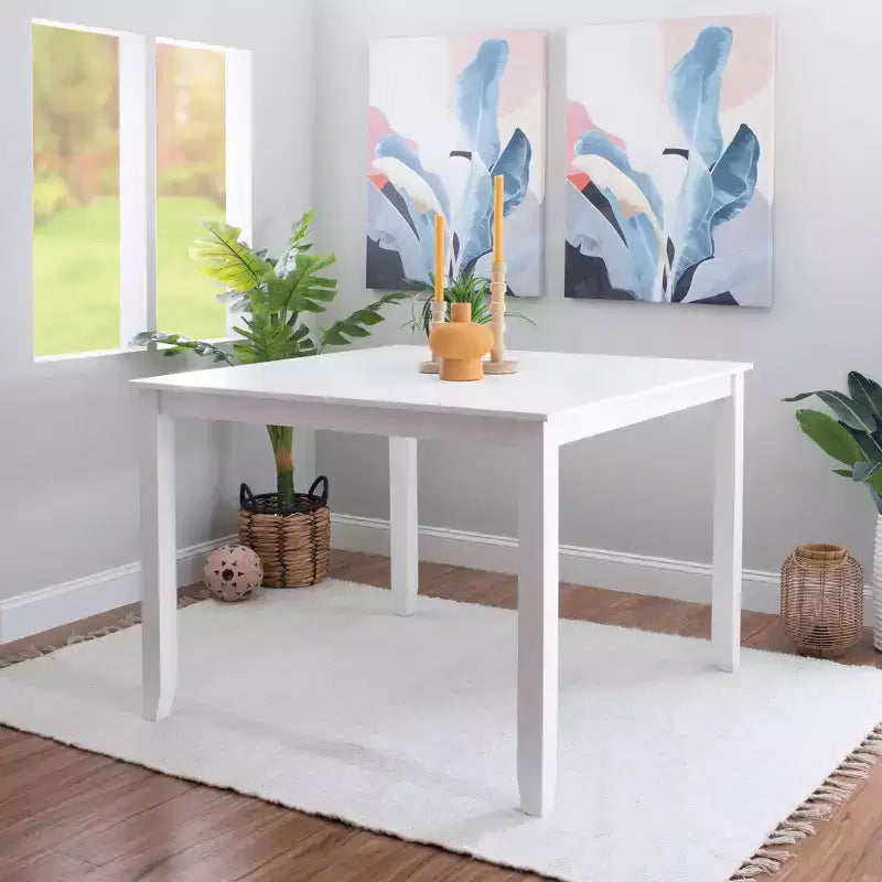 Table à manger carrée de hauteur comptoir traditionnelle en bois massif Shelby, blanche - Powell