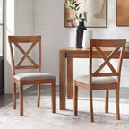 Ensemble de salle à manger rond 5 pièces Buylateral Crenshaw avec chaises à coussin en lin Driftwood : Bois d'hévéa massif, chaises à coussin en lin