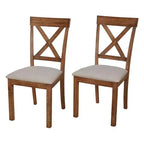 Ensemble de salle à manger rond 5 pièces Buylateral Crenshaw avec chaises à coussin en lin Driftwood : Bois d'hévéa massif, chaises à coussin en lin