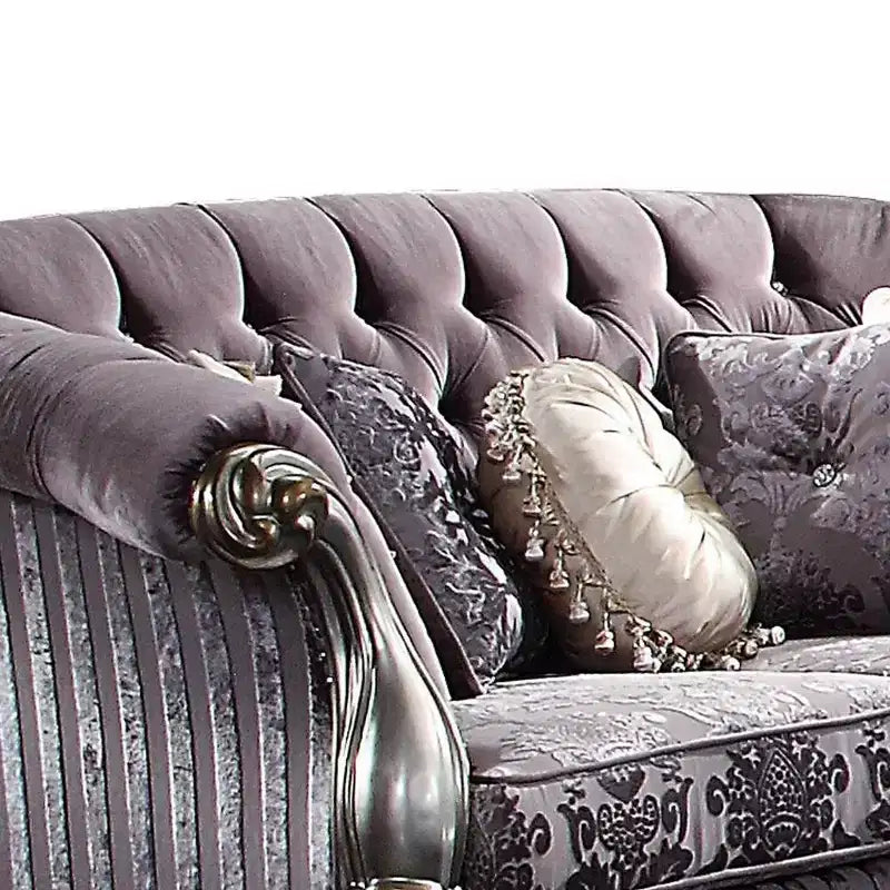 Canapé Versailles 76 po en velours et platine antique - Meubles Acme