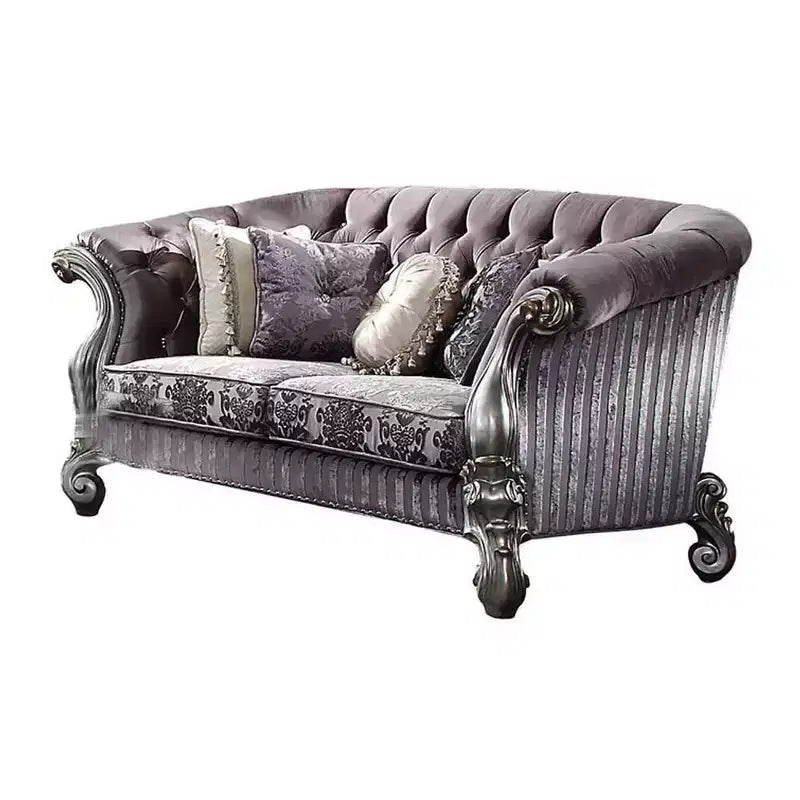 Canapé Versailles 76 po en velours et platine antique - Meubles Acme