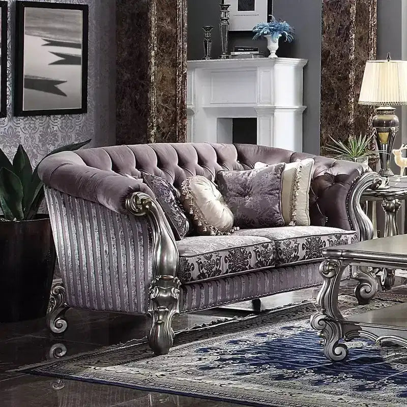 Canapé Versailles 76 po en velours et platine antique - Meubles Acme