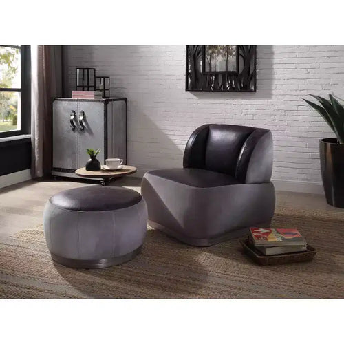 Fauteuil d'appoint Decapree 29 po en cuir pleine fleur ardoise antique/velours gris – Acme Furniture : cadre en métal, aucun assemblage, patchwork d'aluminium