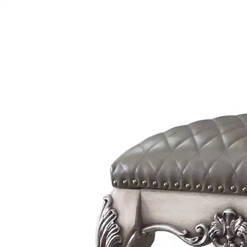 Fauteuil d'appoint Dresden 21" en PU blanc os vieilli - Acme Furniture : Élégant tabouret de coiffeuse, sans accoudoirs, revêtement en cuir