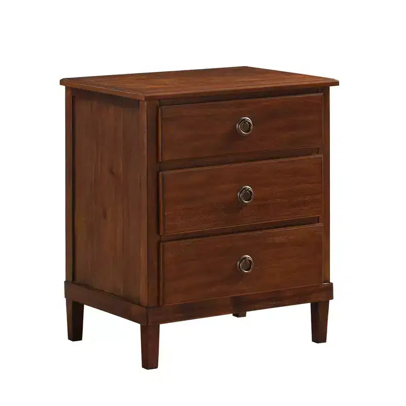 Comfort Pointe Cambridge Nightstand Brown: Elegant 3-Drawer Storage, Metal Hardware, No Assembly Required