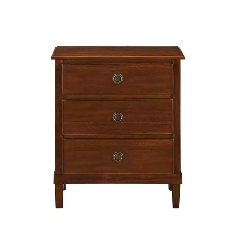 Table de chevet Cambridge marron Comfort Pointe : Rangement élégant à 3 tiroirs, quincaillerie en métal, aucun assemblage requis