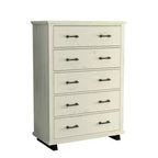 Commode 5 tiroirs de 96,5 cm de large avec élégantes poignées en métal à grain de bois aspect scié blanc cassé – Festivo : Organiseur de rangement de style ferme moderne en MDF