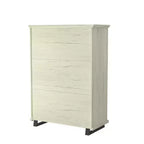Commode 5 tiroirs de 96,5 cm de large avec élégantes poignées en métal à grain de bois aspect scié blanc cassé – Festivo : Organiseur de rangement de style ferme moderne en MDF