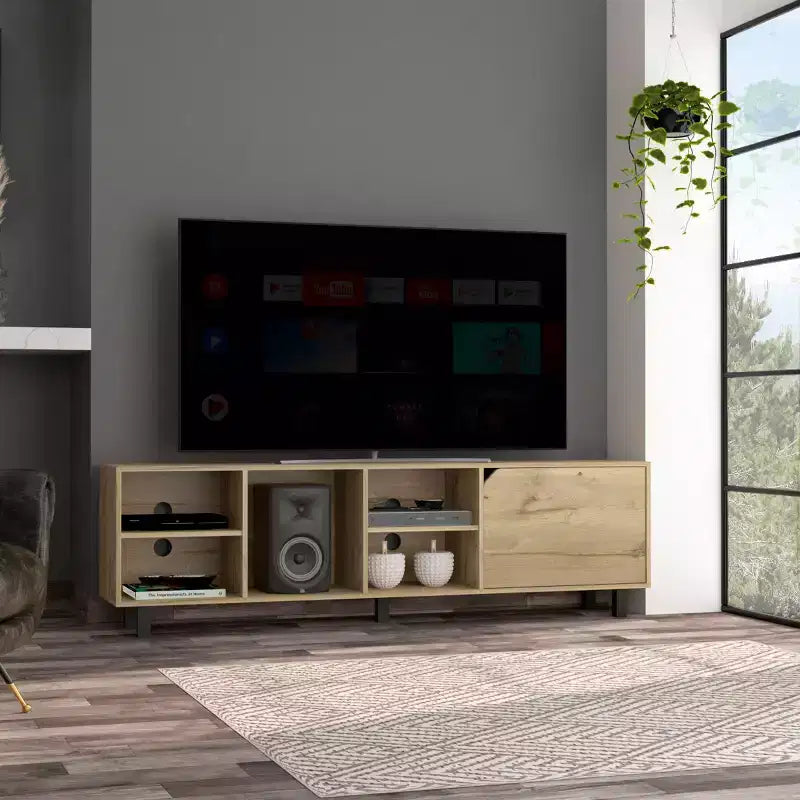 Meuble TV mobile à étagères ouvertes pour téléviseurs jusqu'à 70", design moderne - Boahaus