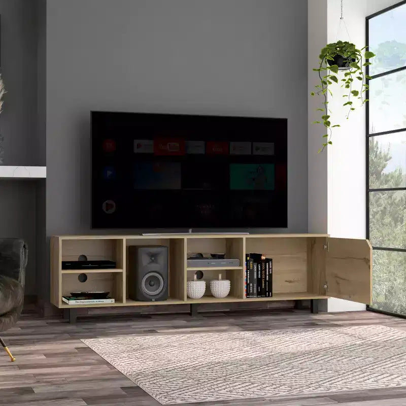 Meuble TV mobile à étagères ouvertes pour téléviseurs jusqu'à 70", design moderne - Boahaus