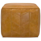 Pouffe carré Gerty de WyndenHall, marron : Cuir véritable à chevrons, aucun assemblage requis, assise rembourrée