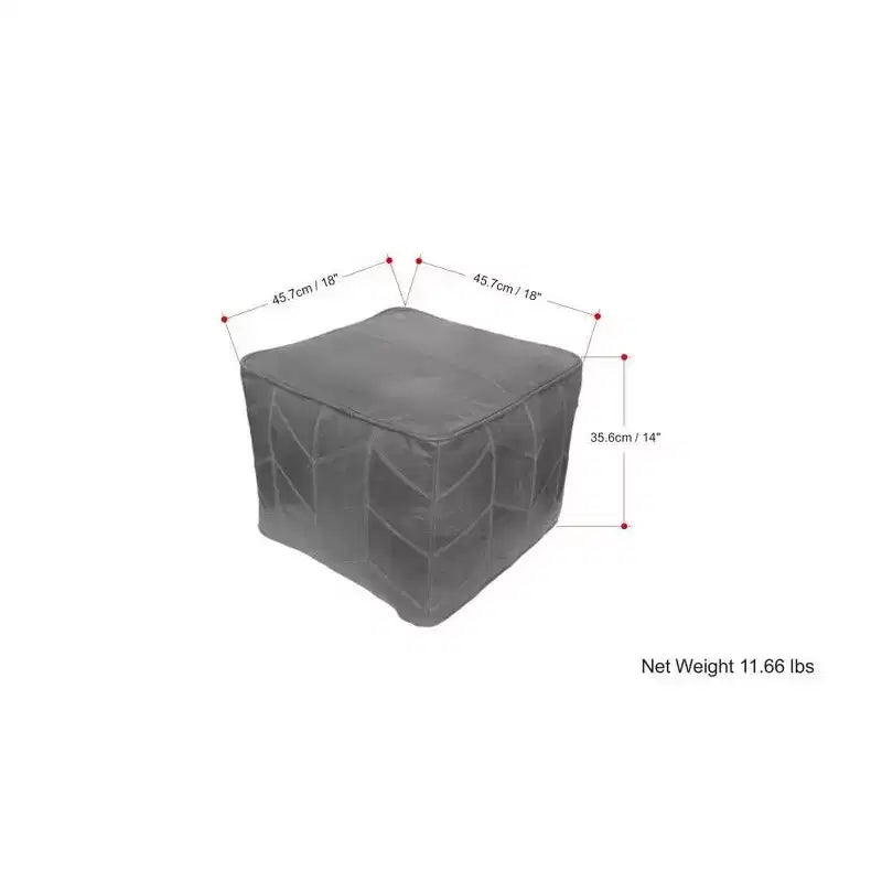 Pouffe carré Gerty de WyndenHall, marron : Cuir véritable à chevrons, aucun assemblage requis, assise rembourrée