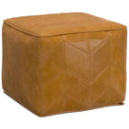 Pouffe carré Gerty de WyndenHall, marron : Cuir véritable à chevrons, aucun assemblage requis, assise rembourrée