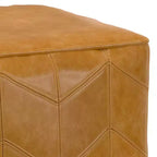 Pouffe carré Gerty de WyndenHall, marron : Cuir véritable à chevrons, aucun assemblage requis, assise rembourrée