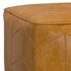 Pouffe carré Gerty de WyndenHall, marron : Cuir véritable à chevrons, aucun assemblage requis, assise rembourrée