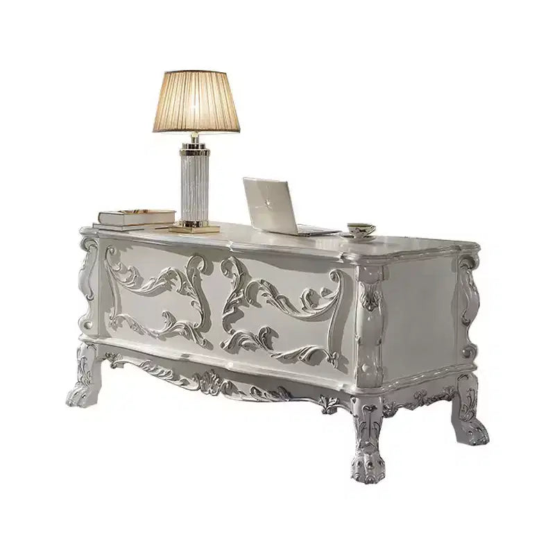 Acme Furniture Bureau Dresden 31 po, fini blanc cassé : Bois composite, étagère de rangement ouverte, assemblage sans outil