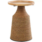 Olivia & May Table d'appoint en plantes séchées faites à la main avec plateau en bois marron : Cadre en pin bohème, aucun assemblage requis