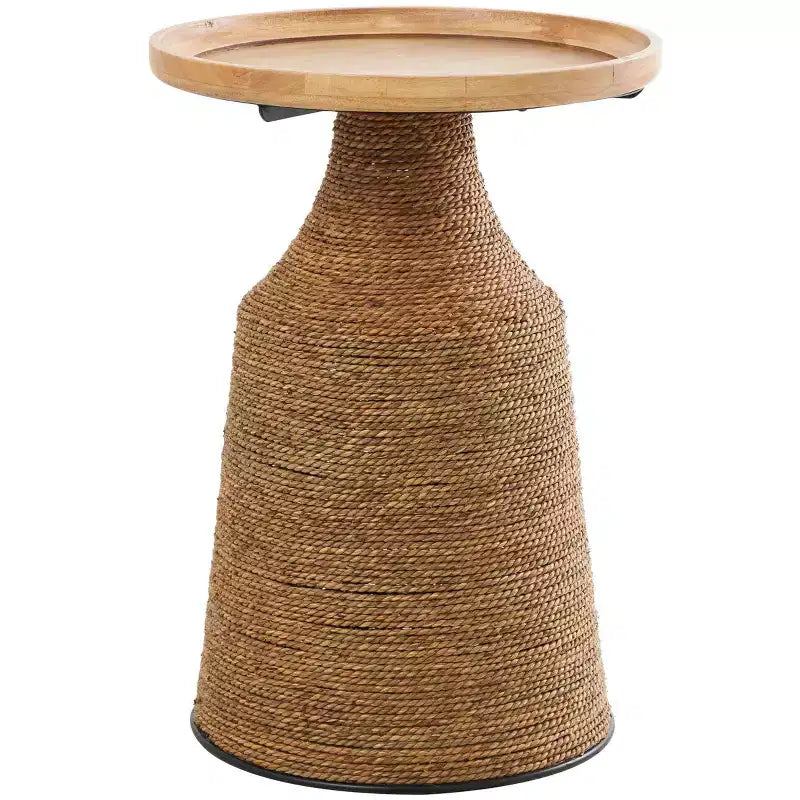 Olivia & May Table d'appoint en plantes séchées faites à la main avec plateau en bois marron : Cadre en pin bohème, aucun assemblage requis