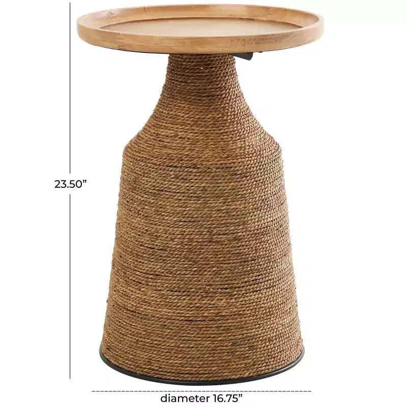 Olivia & May Table d'appoint en plantes séchées faites à la main avec plateau en bois marron : Cadre en pin bohème, aucun assemblage requis