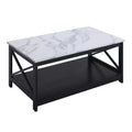 Breighton Home Oxford Coffee Table with Shelf in White Faux Marble/Black