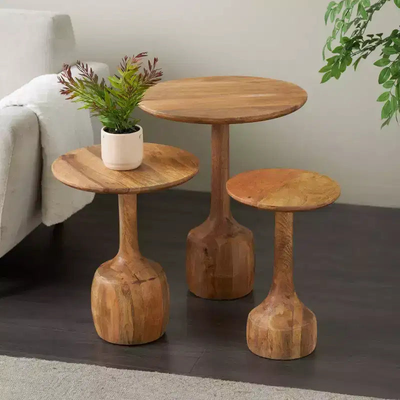 Table d'appoint artisanale en bois de manguier Olivia & May : Lot de 3, Aucun assemblage requis, Utilisation intérieure, Style bohème