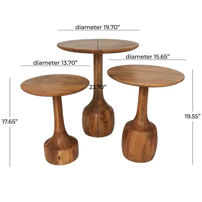Table d'appoint artisanale en bois de manguier Olivia & May : Lot de 3, Aucun assemblage requis, Utilisation intérieure, Style bohème