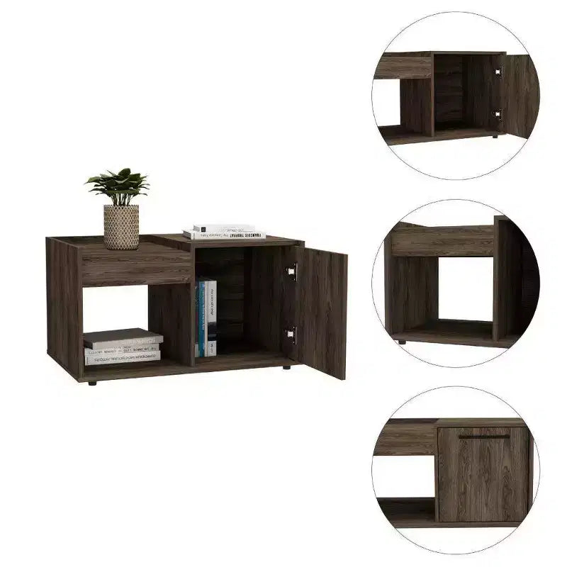 Table basse Sienne Noyer foncé - Boahaus : Avec tiroir, étagère inférieure, design ergonomique moderne