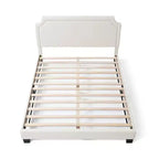 Lit plate-forme moderne Queen Heartwild en tissu bouclé blanc avec clous et tapissé, magasin ouvert 24h/24, 7j/7 : polyester, cadre en bois, sommier tapissier non requis