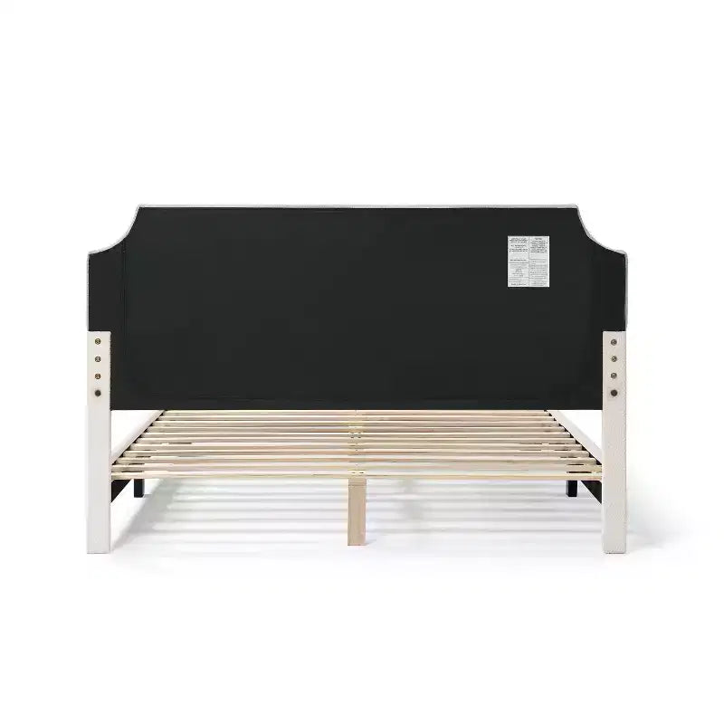 Lit plate-forme moderne Queen Heartwild en tissu bouclé blanc avec clous et tapissé, magasin ouvert 24h/24, 7j/7 : polyester, cadre en bois, sommier tapissier non requis