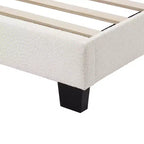 Lit plate-forme moderne Queen Heartwild en tissu bouclé blanc avec clous et tapissé, magasin ouvert 24h/24, 7j/7 : polyester, cadre en bois, sommier tapissier non requis