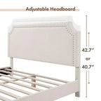 Lit plate-forme moderne Queen Heartwild en tissu bouclé blanc avec clous et tapissé, magasin ouvert 24h/24, 7j/7 : polyester, cadre en bois, sommier tapissier non requis