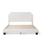 Lit plate-forme moderne Queen Heartwild en tissu bouclé blanc avec clous et tapissé, magasin ouvert 24h/24, 7j/7 : polyester, cadre en bois, sommier tapissier non requis