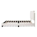 Lit plate-forme moderne Queen Heartwild en tissu bouclé blanc avec clous et tapissé, magasin ouvert 24h/24, 7j/7 : polyester, cadre en bois, sommier tapissier non requis