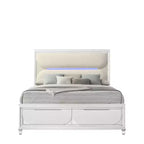 Lit Queen 162 cm Tarian Boucle Blanc Perle - Acme Furniture : Tête de lit LED, Pied de lit de rangement