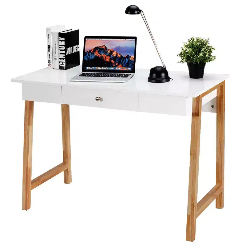 Costway Bureau informatique, table d'écriture pour PC portable, table de toilette avec tiroir et pieds en bois