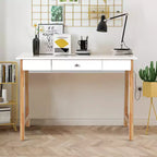 Costway Bureau informatique, table d'écriture pour PC portable, table de toilette avec tiroir et pieds en bois
