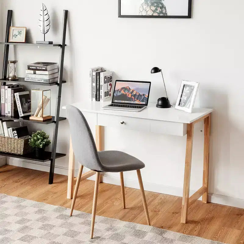 Costway Bureau informatique, table d'écriture pour PC portable, table de toilette avec tiroir et pieds en bois