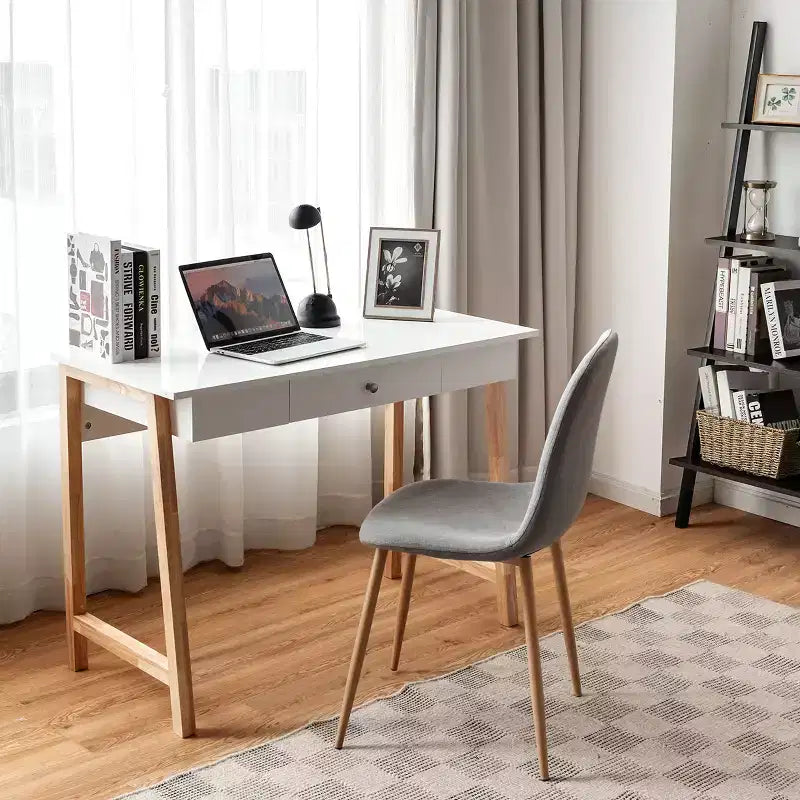 Costway Bureau informatique, table d'écriture pour PC portable, table de toilette avec tiroir et pieds en bois