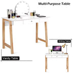 Costway Bureau informatique, table d'écriture pour PC portable, table de toilette avec tiroir et pieds en bois