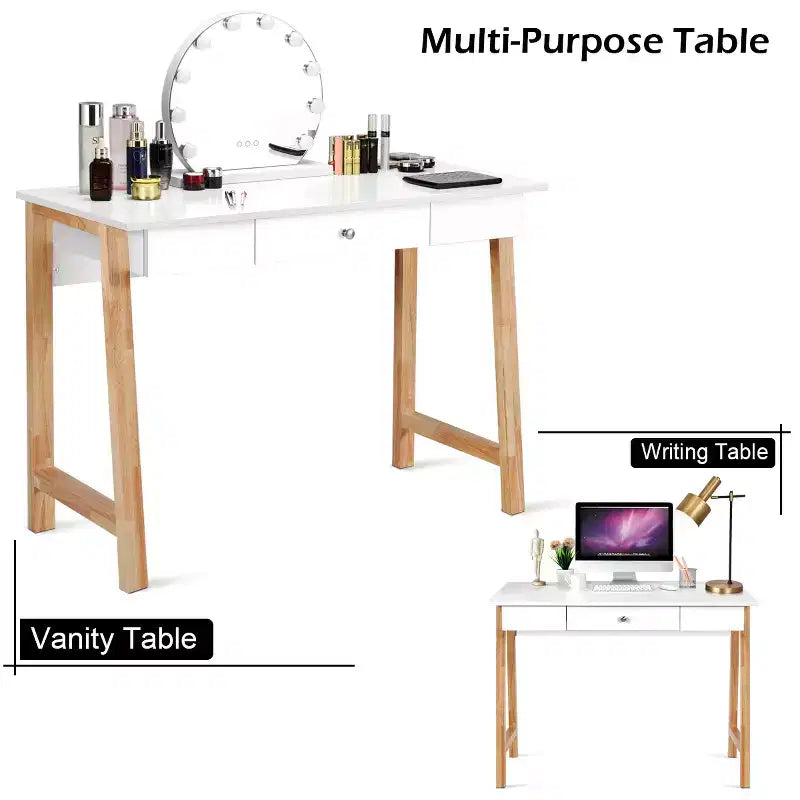 Costway Bureau informatique, table d'écriture pour PC portable, table de toilette avec tiroir et pieds en bois