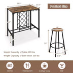 Costway Ensemble Table de Bar et Tabourets 5 Pièces, Style Industriel avec Range-Bouteilles et Porte-Verres