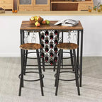Costway Ensemble Table de Bar et Tabourets 5 Pièces, Style Industriel avec Range-Bouteilles et Porte-Verres