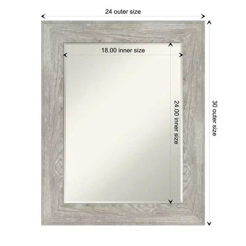 Miroir mural de salle de bain Amanti Art Dove Greywash Petite Bevel 30 x 24 po