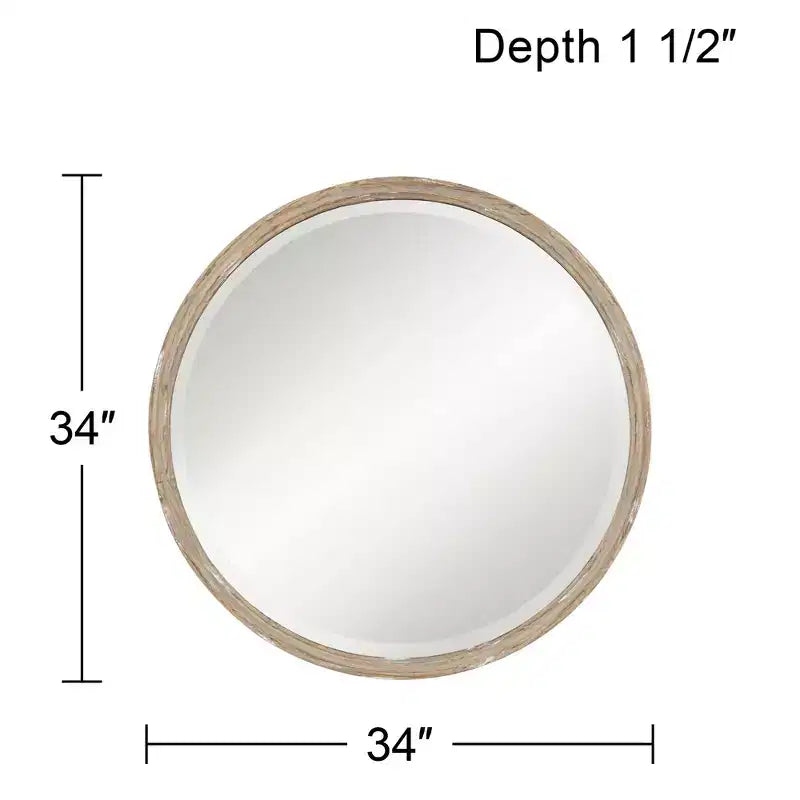Miroir mural rond Uttermost Greta, 34 po, fini faux bois