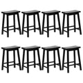 PJ Wood Classic Saddle-Seat 24 Tall Kitchen Counter Stools for Homes, Dining Spaces, and Bars w/Backless Seats, 4 Square Legs, Black (Set of 8)