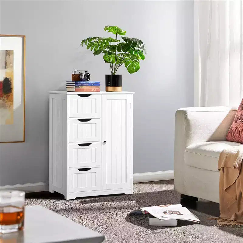 Meuble de Salle de Bain sur Pied Yaheetech en Bois avec 4 Tiroirs et 1 Placard