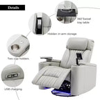 Fauteuil inclinable électrique, fauteuil d'appoint pivotant à 270° avec accoudoir de rangement, lumière LED, porte-gobelet, tablette pivotante et support de téléphone - ModernLuxe
