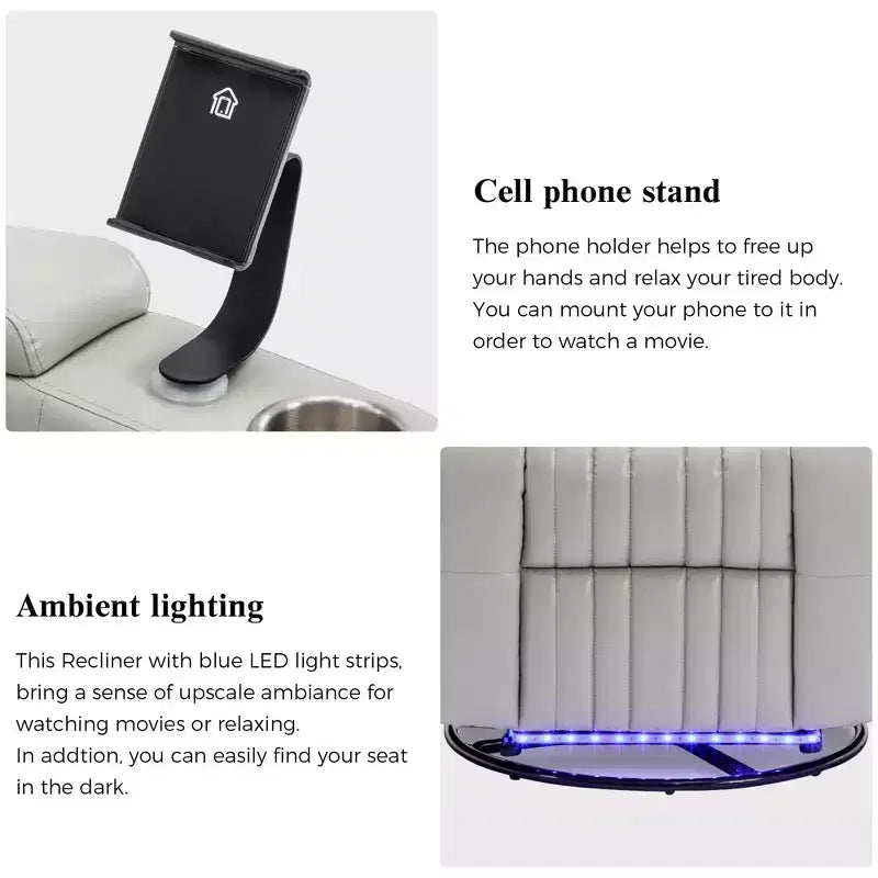 Fauteuil inclinable électrique, fauteuil d'appoint pivotant à 270° avec accoudoir de rangement, lumière LED, porte-gobelet, tablette pivotante et support de téléphone - ModernLuxe